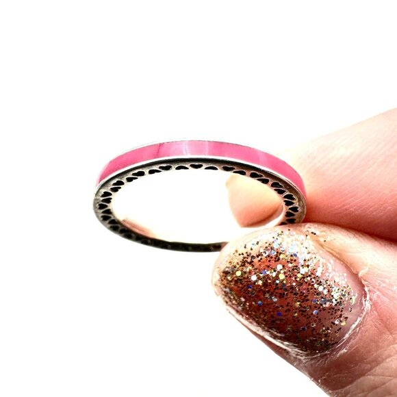 Pandora Cerise Radiant Hearts Ring Pink Stones Sterling Silver Size 6.5 - Picture 3 of 7